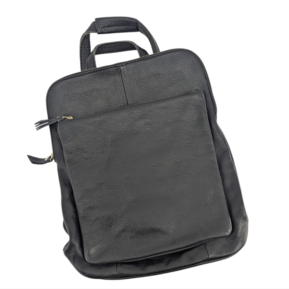 L.Credi Pebbled Leather Backpack Tote Bag Minimalist Classic